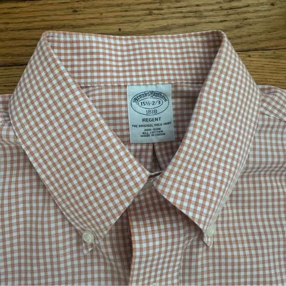 Brooks Brothers Orange and White Gingham Long Sleeve Button Down Shirt Size M - Picture 4 of 10